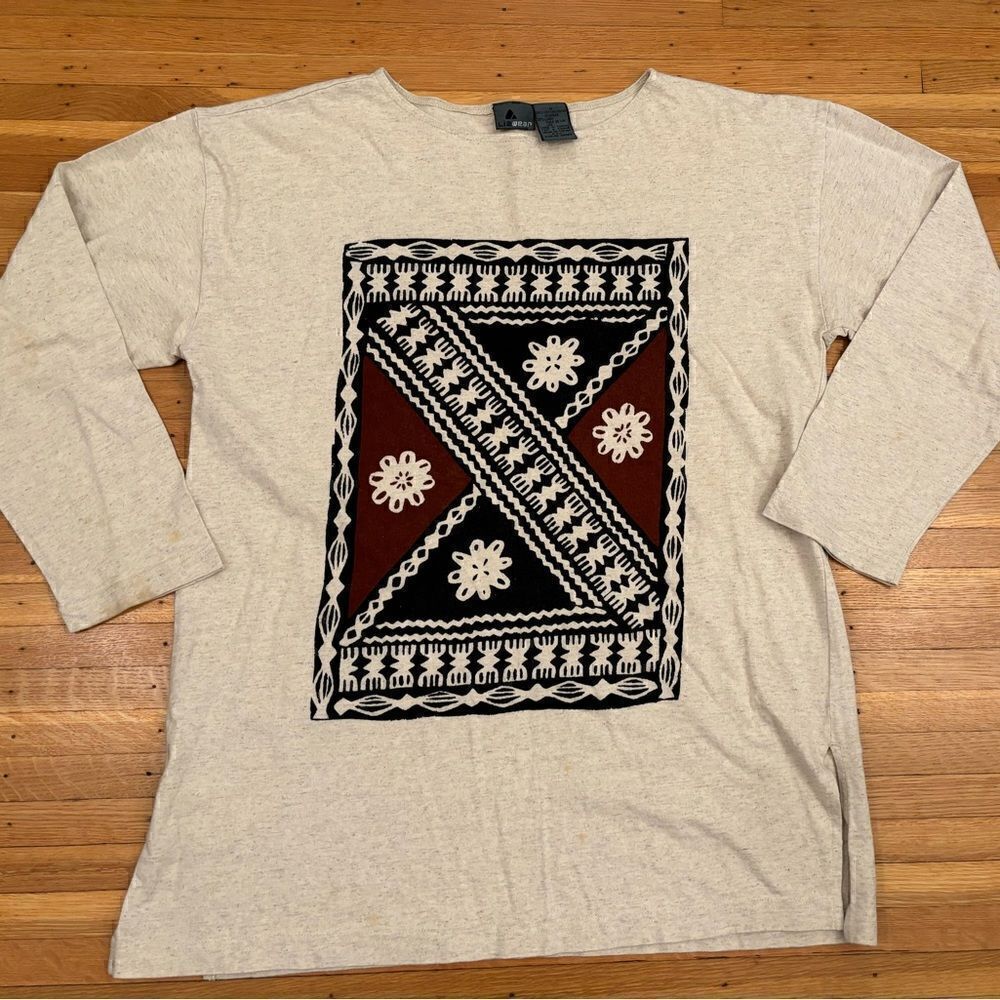 Lizwear Vintage beige Aztec style long sleeve tee/tunic